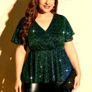 Peplum sparkle top with butterfly sleeves